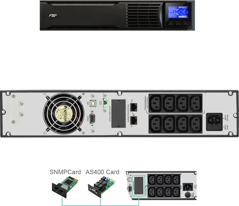 Fortron Source UPS Eufo Tower/Rack 2000VA/1800W, Line-interactive, USB, RS-232, EPO, 8×IEC, 4×9Ah, LCD - Slika 3