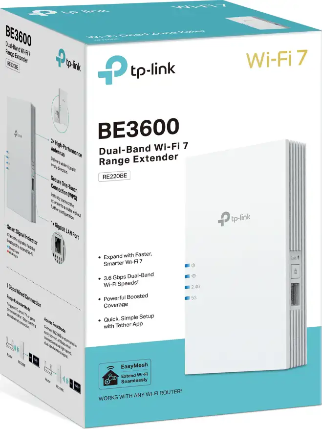 TP-Link BE3600 RE220BE, Dual-Band pojačivač dometa WIFi7 (Range Extender) - Slika 2