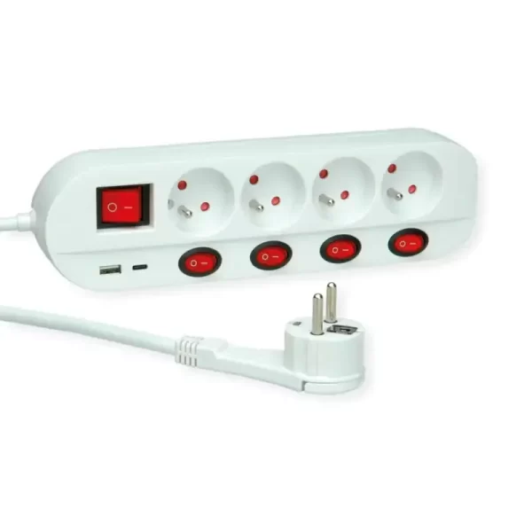 Roline naponska letva, 4 utičnice sa individualnim prekidačima, 1×USB A/1×USB C, 3.0m