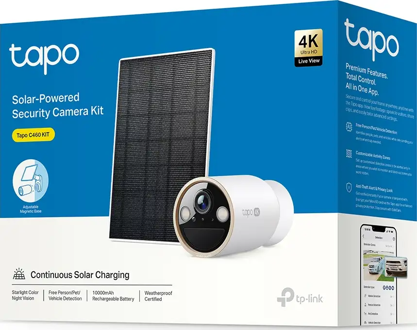 TP-Link Tapo C460 kamera + Tapo A201 Solar panel 4K 8MP, H.264, Color Night Vision, microSD, dvosmjerni audio, detekcija pokreta, vodootporna IP66, Wi-Fi, Tapo app - Slika 3