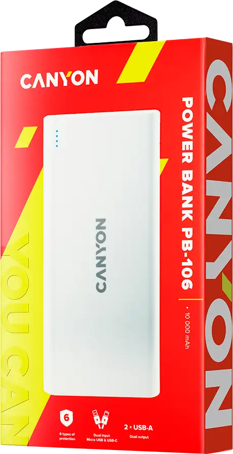 CANYON power bank PB-106 10000 mAh White, CNE-CPB1006W