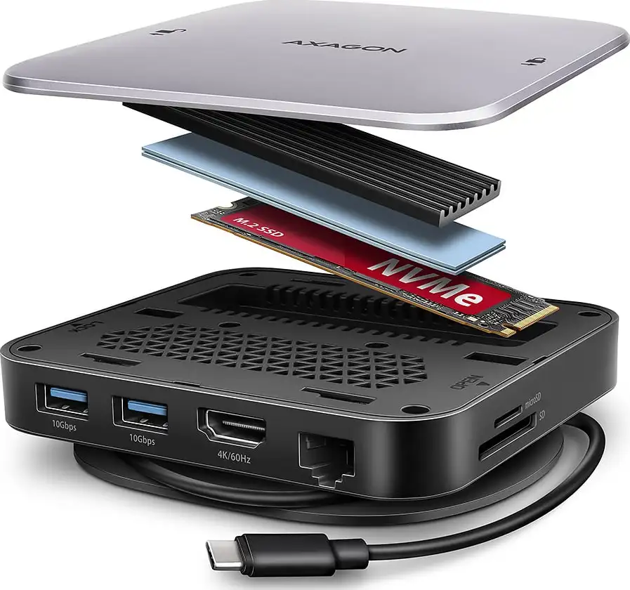 USB HUB 2xUSB 3.2 (USB-A), SATA/NVMe M.2, HDMI, SD/microSD, HMC-UFO