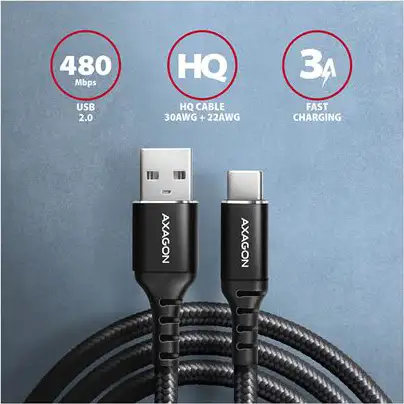 CC USB CM 2.0 USB AM, 1,0 m, Crna, HQ, BUCM-AM10AB, AXA, BUCM-AM10AB