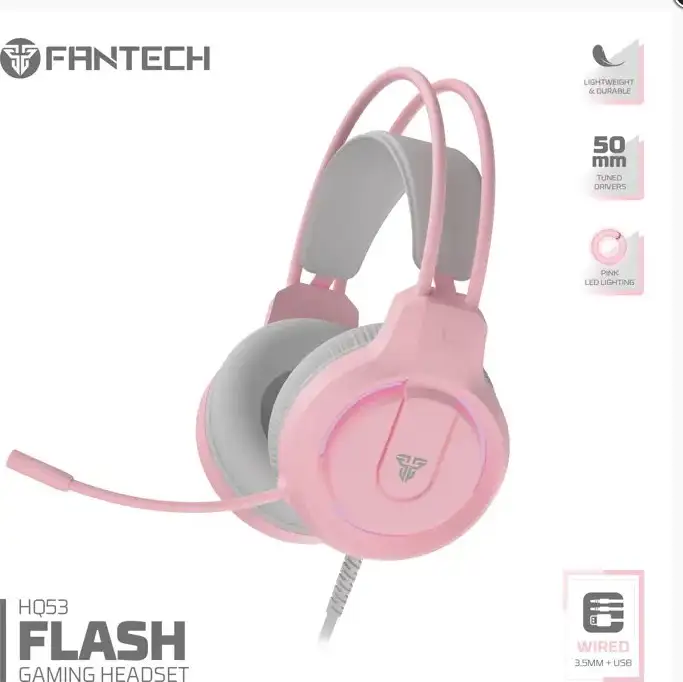 SLUŠALICE ŽIČNE GAMING FANTECH 3.5 mm + MIKROFON FLASH HQ53 ROZA