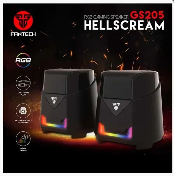 ZVUČNIK GAMING FANTECH 3.5 mm + USB HELLSCREAM GS205 RGB CRNI