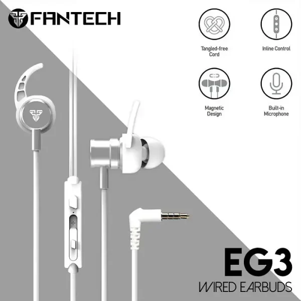 HANDS-FREE SLUŠALICE ŽIČNE GAMING IN-EAR FANTECH 3.5 mm + MIKROFON EG3 BIJELE