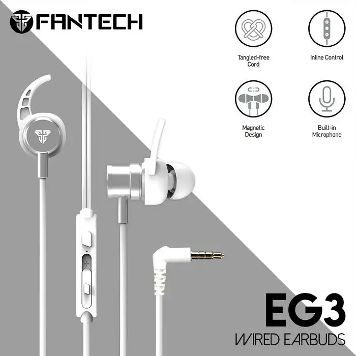 HANDS-FREE SLUŠALICE ŽIČNE GAMING IN-EAR FANTECH 3.5 mm + MIKROFON EG3 BIJELE