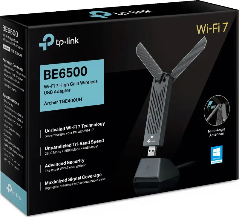 TP-Link Archer TBE400UH BE6500 Wi-Fi 7 trofrekvencijski USB 3.0 WiFi adapter s antenama visokog pojačanja - Slika 4